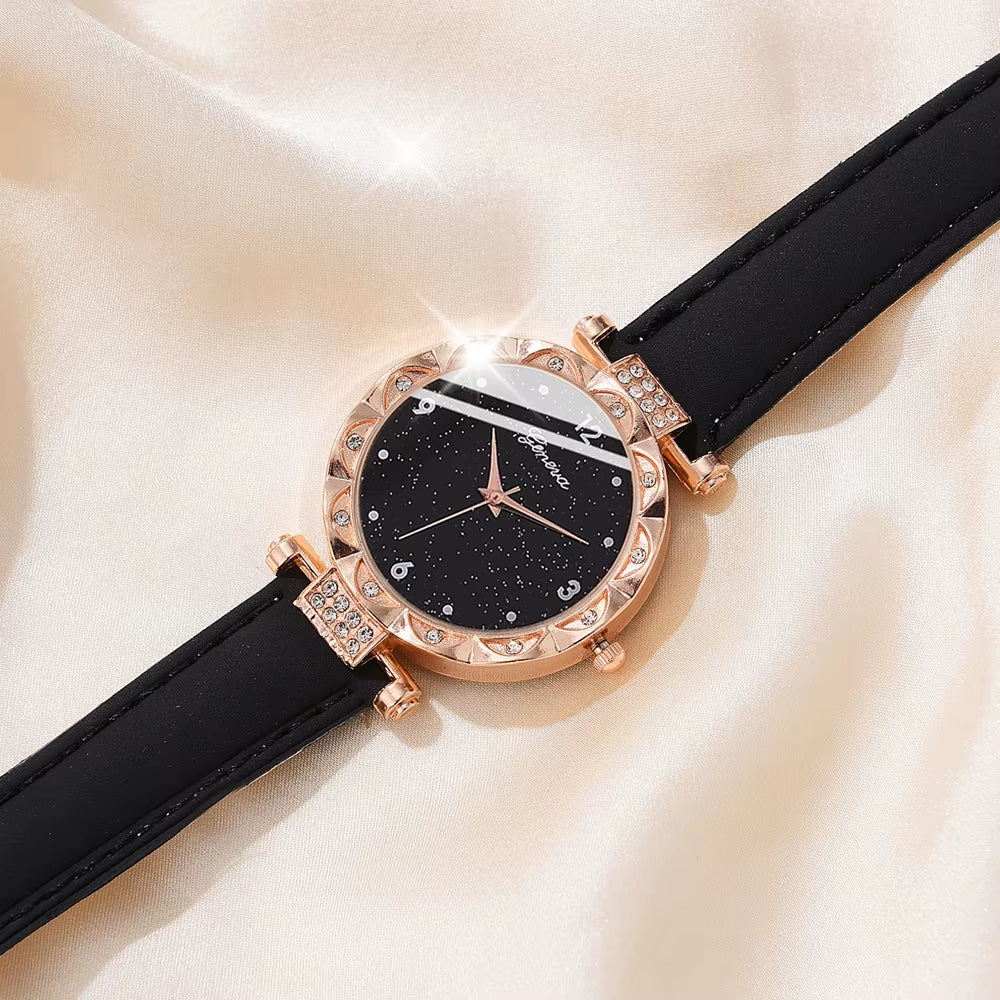 Womens Watches 5Pcs Set Luxury Rhinestone Women Fashion Elegant Wristwatch Quartz Watch for Girl Wristwatch Bracelet Gift