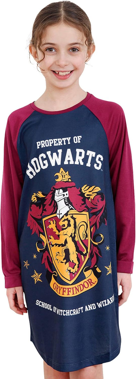 Girls Nightdress | Gryffindor Girls' Nighties | Long Sleeve Hogwarts Nighty for Kids