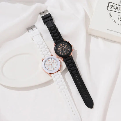 2Pcs Luxury Women'S Watch Set Fashion Luxury Elegant Alloy Wristwatch Silicone Strap Couple Watch Men Quartz Holiday Gifts