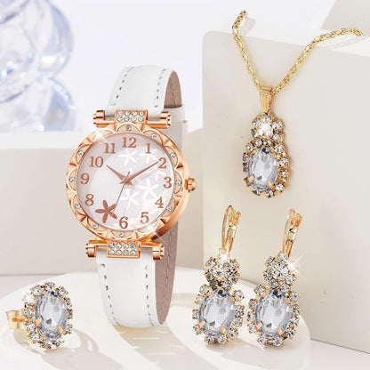 Womens Watches 5Pcs Set Luxury Rhinestone Women Fashion Elegant Wristwatch Quartz Watch for Girl Wristwatch Bracelet Gift