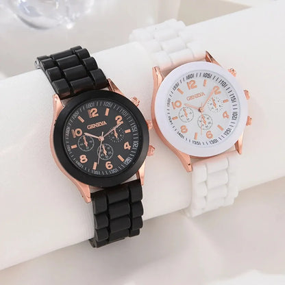 2Pcs Luxury Women'S Watch Set Fashion Luxury Elegant Alloy Wristwatch Silicone Strap Couple Watch Men Quartz Holiday Gifts