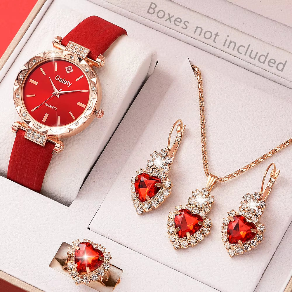 Womens Watches 5Pcs Set Luxury Rhinestone Women Fashion Elegant Wristwatch Quartz Watch for Girl Wristwatch Bracelet Gift