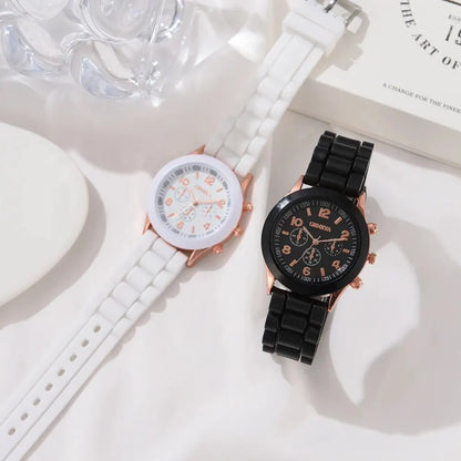 2Pcs Luxury Women'S Watch Set Fashion Luxury Elegant Alloy Wristwatch Silicone Strap Couple Watch Men Quartz Holiday Gifts